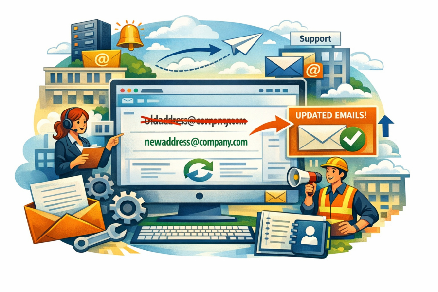 Об изменении адресов электронной почты отделов и служб